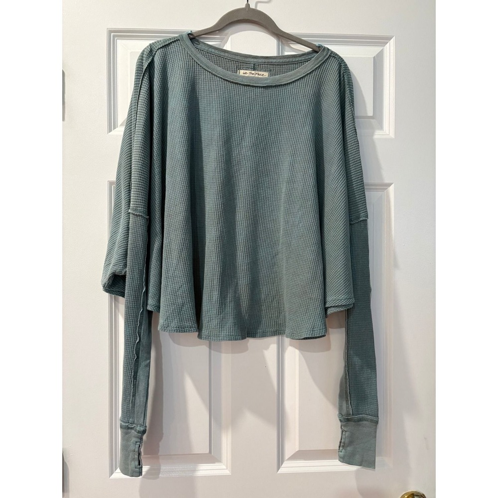 We The Free People Microphone Drop Thermal Top XS Silver Pine Green New NWOT - Picture 6 of 10